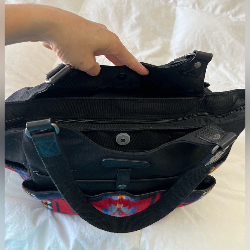 Pendleton | Red Black Wool Cargo Tote | Southwest Style | Travel Work Diaper Bag - Picture 9 of 13